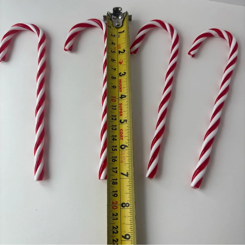 Vintage Plastic Candy Cane‎ Christmas Ornaments Set of 4 Red White Striped 7”